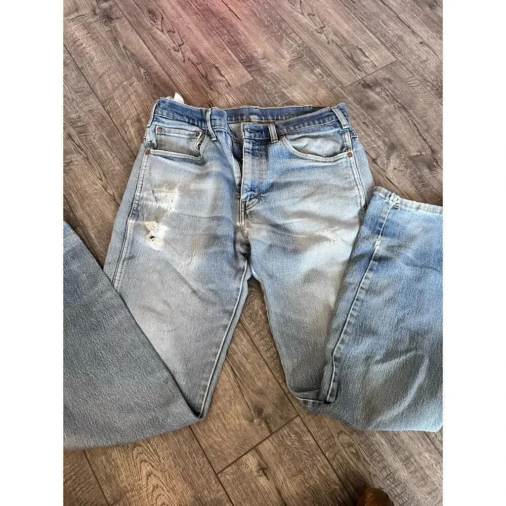 Levi Strauss & Co. Blue Distressed 5 Pocket Design Straight Jeans Size 34